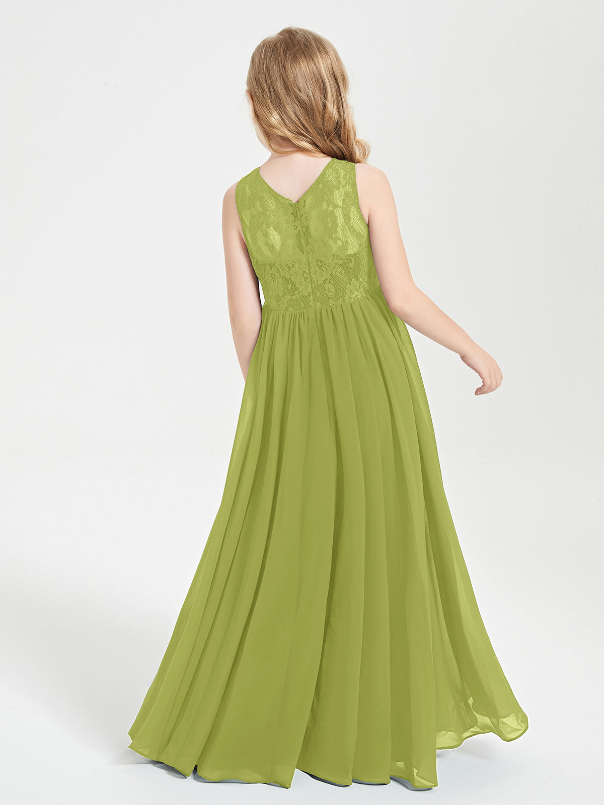 Long Junior Bridesmaid Dresses Illusion Lace Top Clover